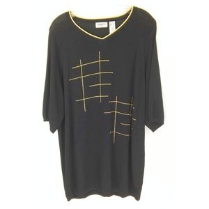 Liz Claiborne Sweater Black Beige Short Sleeve XL